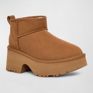 NIB UGG 5 Ultra Mini Platform Wedge Ankle Boots in Chestnut Brown